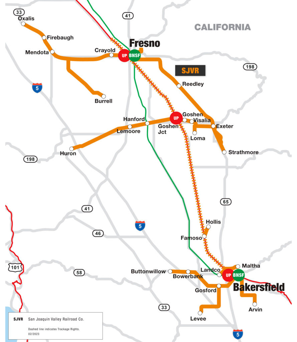 SJVR railroad route map diagram
