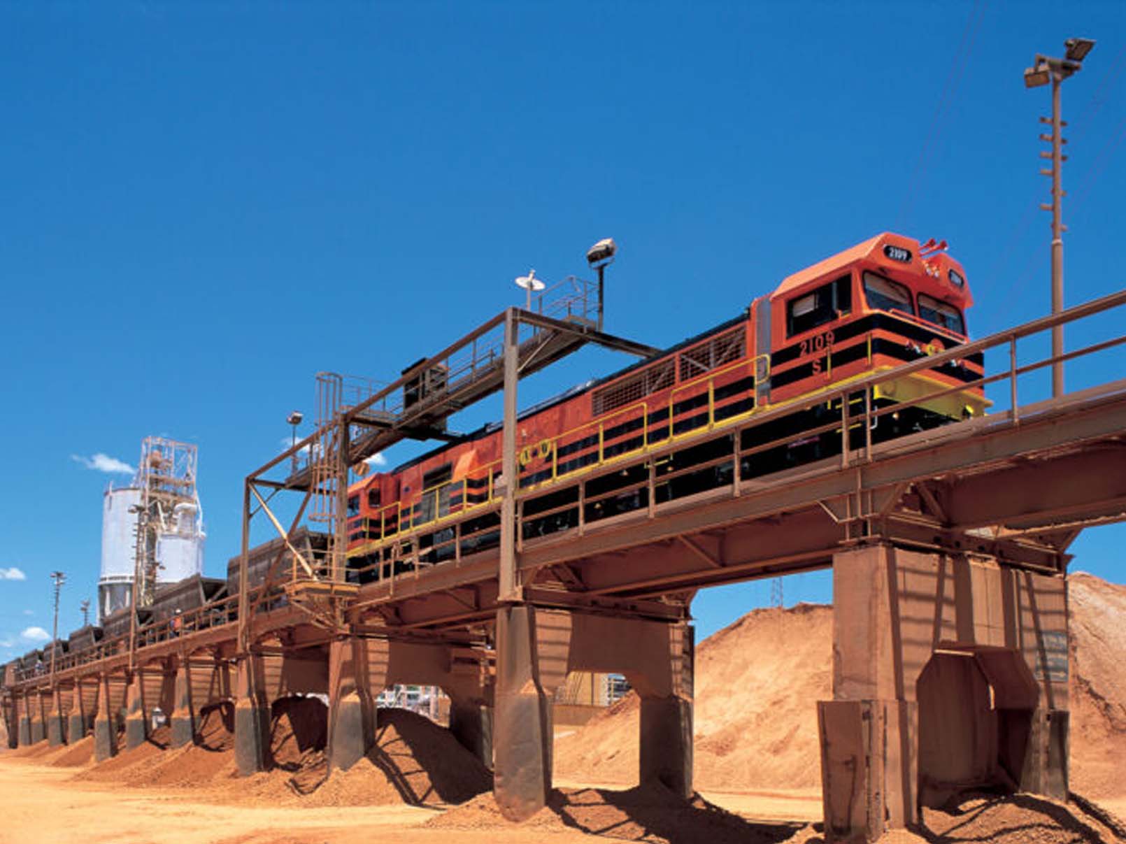 Train traveling across a bridge