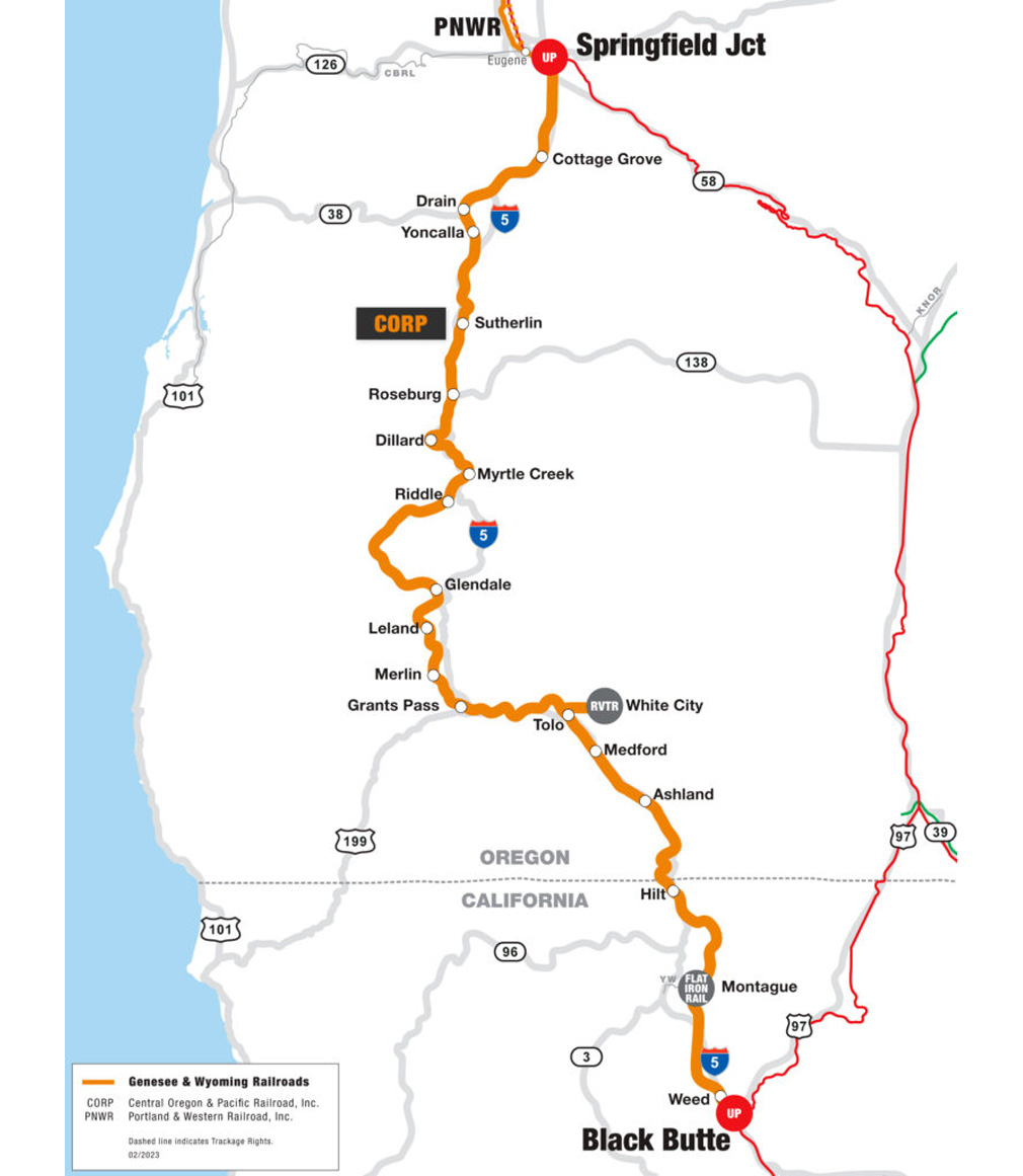 CORP railroad route map diagram 