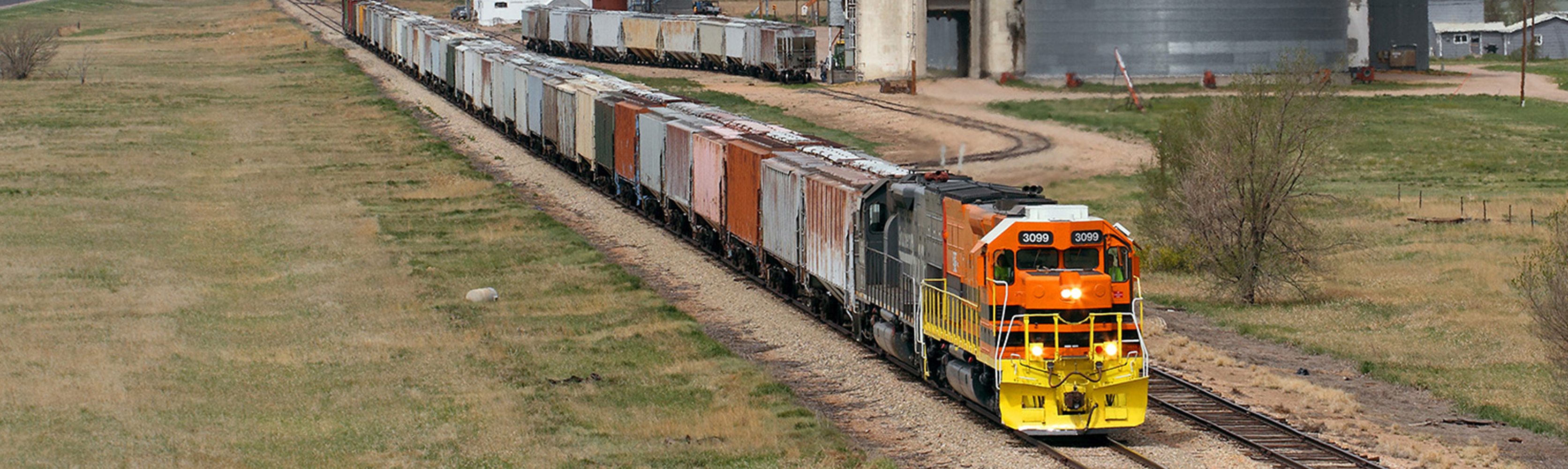 Train pulling freight railcars