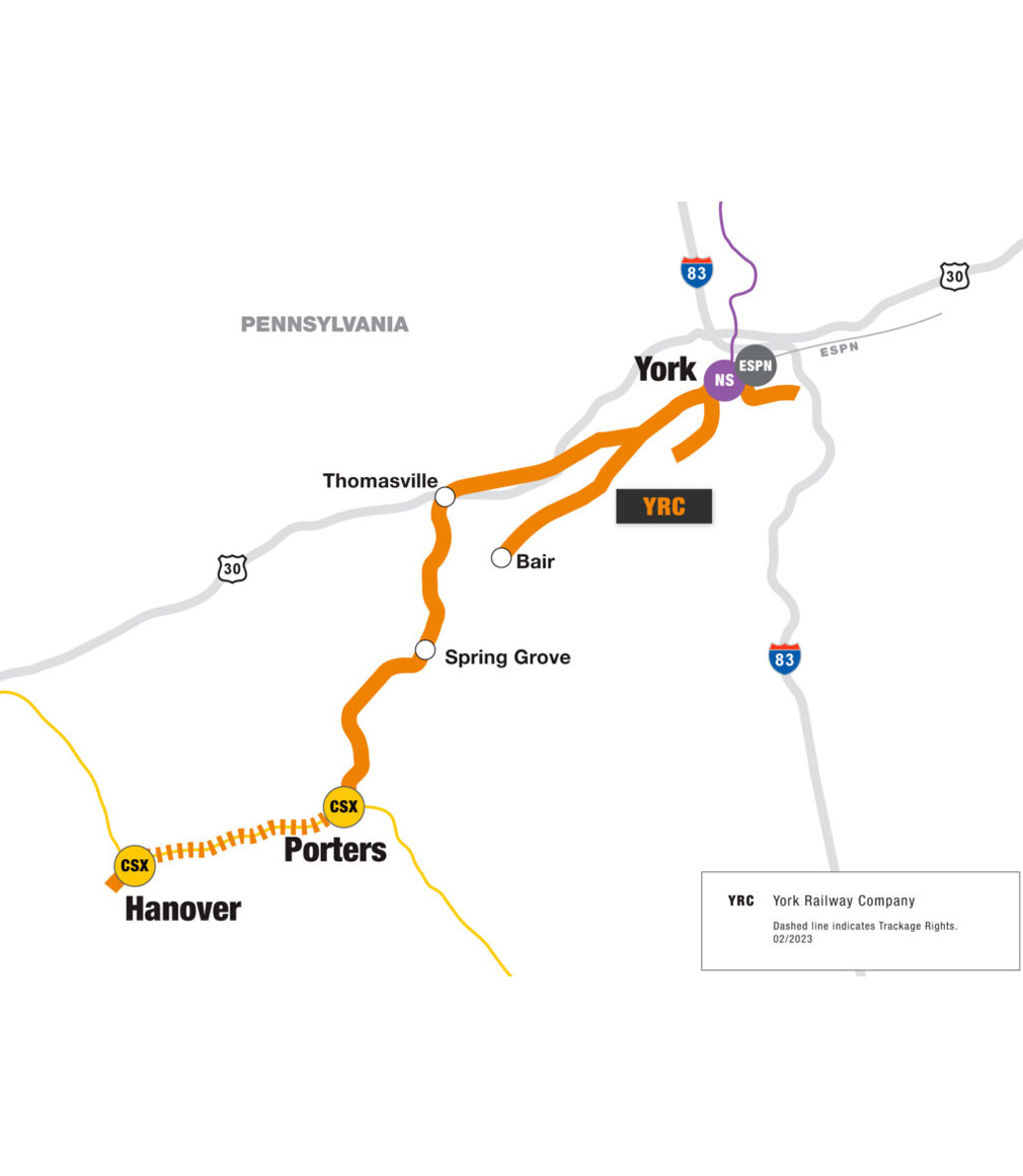 YRC railroad route map diagram