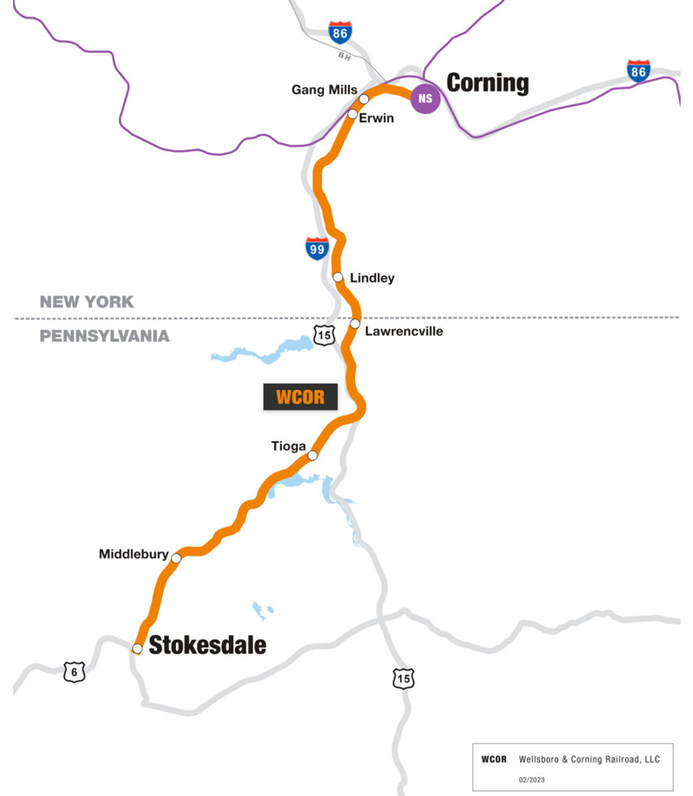 WCOR railroad route map diagram