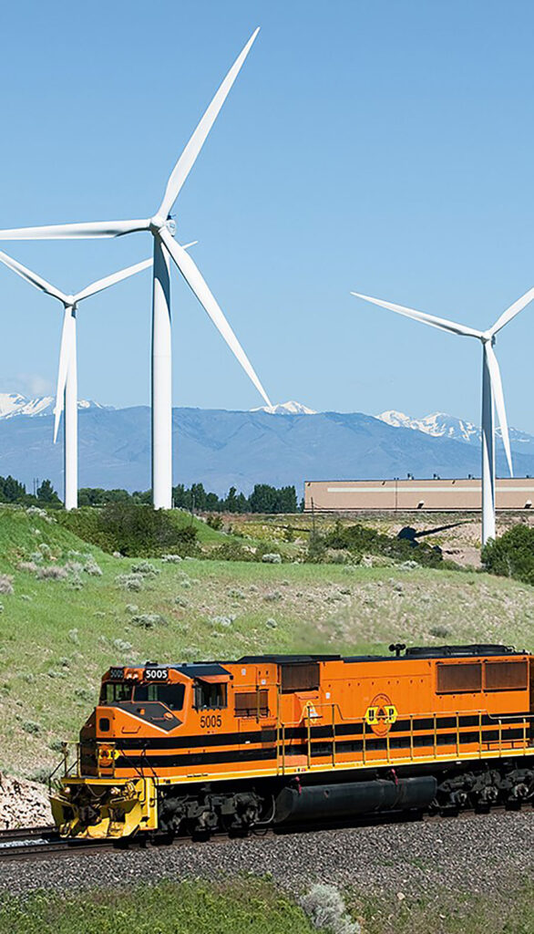 Utah Railway with wind turbines in the background